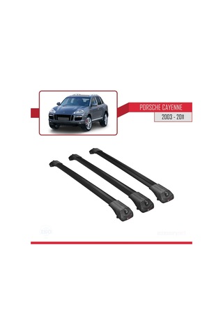 Porsche Cayenne 2003-2011 Arası İle Uyumlu Ace-1 Ara Atkı Tavan Barı Siyah 3 Adet Bar