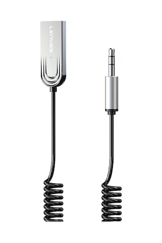 Lenyes Lr208 Spiral Kablolu Dahili Mikrofonlu Kablosuz Ses Alıcı Aux Bluetooth V5.3 Adaptör Gümüş