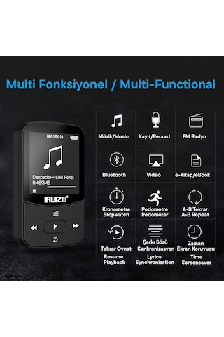 Ruizu X52 Mp3 Çalar Bluetooth 5.0 8gb Fm Radyo Pedometre Saat