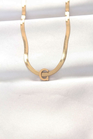 316l Çelik C Harfli Gold Renk İtalyan Zincirli Kolye Gold