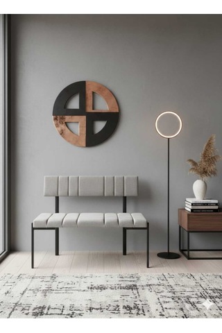 Özcan Metal Metal Siyah Ayaklı Sırtlı Mutfak Salon Antre Yatak Odası Balkon Puf Bank Oturak Bench Gri