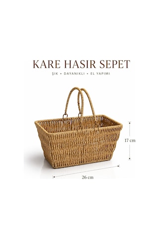 Kare Hasır 2 Kulplu Çok Amaçlı Sepet Krem