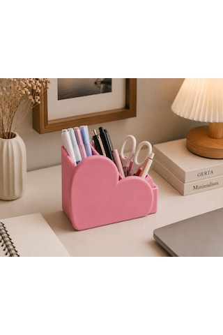 Lexroo Kalp Tasarımlı Masaüstü Organizer Pembe, 12x10x9 Cm
