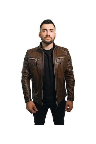 Hilda Deri Mont Taba Rengi Erkek Ceket Hakiki Kuzu Derisi Büyük Beden Brad 001