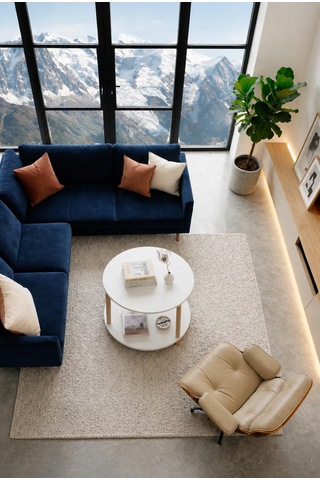 Oval Modern Kolay Kurulum İki Katlı Yuvarlak Orta Sehpa Raflı Şık Dayanıklı Beyaz