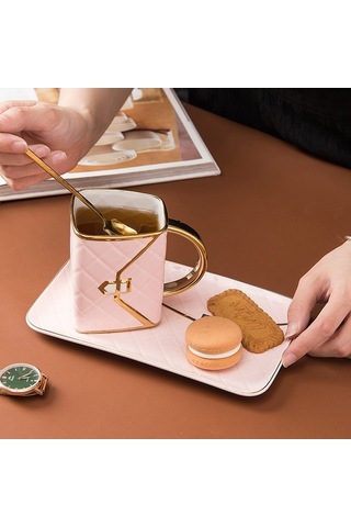 Novahub Şık Seramik Kahve Fincanı - Altın Kenarlı, 310ml Mavi MAvi