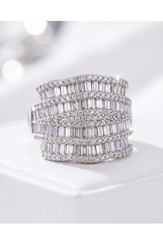 Bayan 5 Sıra Swarovski Taş Detay Gümüş Yüzük