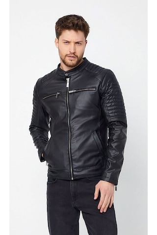 Oliggopol Erkeksiyah İç Cepli Slim Fit Deri Ceket Mont Haki