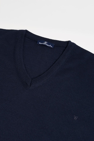 Woolen World V Yaka Battal Büyük Boy Yünlü Triko Kazak Lacivert