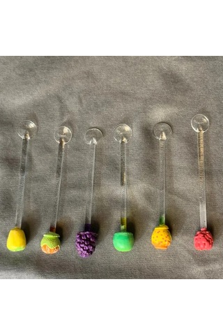 Uretti - Pınar 2572 - El Yapımı Tasarım 6'lı Cam Çay Kaşığı Şeffaf