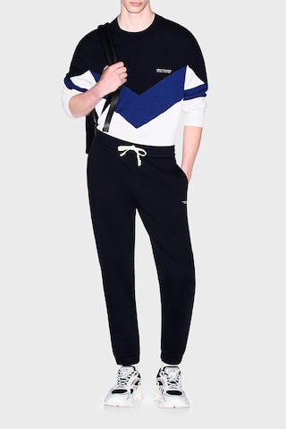 Armani Exchange Pamuklu Bisiklet Yaka Renk Bloklu Kazak Erkek Kazak Xm003561 Af18754 M0413 Beyaz-lacivert Beyaz - Lacivert