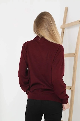 Yarım Boğaz Triko Kazak Yumuşak Dokulu Pamuklu Ince Dokuma, Uzun Kollu Rahat Regular Kalıp - Bordo Bordo