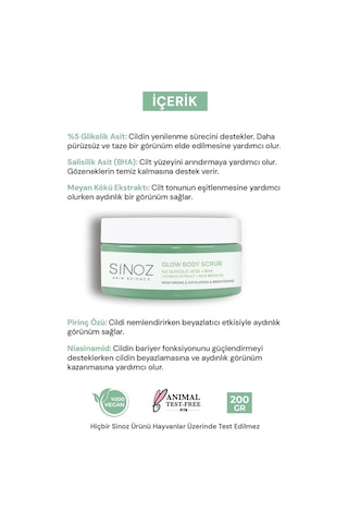Sinoz Nemlendirici Arındırıcı ve Aydınlatıcı Glow Vücut Peelingi %5 Glikolik Asit 200 G