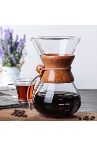 Ranyeek 600ml Cam Filtre Kahve Döküm Potu, Paslanmaz Çelik Filtre, Ahşap Kollü, Kağıt Gereksiz, Isıya Dayanıklı, Ev Ve Ofis İçin Diğer