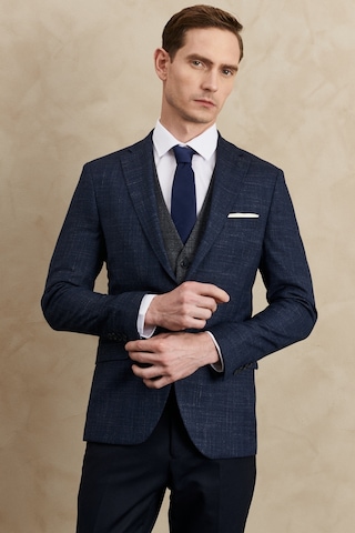 AC&Co / Altınyıldız Classics Erkek Lacivert Slim Fit Dar Kesim Mono Yaka Desenli Yelekli Takım Elbise 4A3123100002LAC546N Lacivert