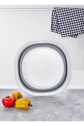 Badya Katlanır Sebze Badyası Silikon Badya Leğen Büyük Boy No:2 5 Lt Gri Beyaz