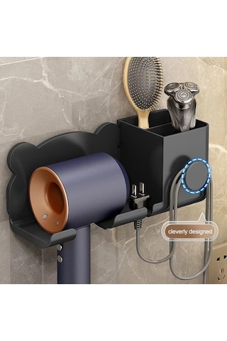 Saç Kurutma Makinesi Duvara Monte Tutucu Banyo Rafı Depolama Rafı İçin, Stil: Siyahı Yükselt Siyah