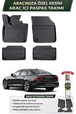 Volvo S90 Plug-in 2024 Model Aracınıza Özel Üretim Esnek Kauçuk Paspas Takımı