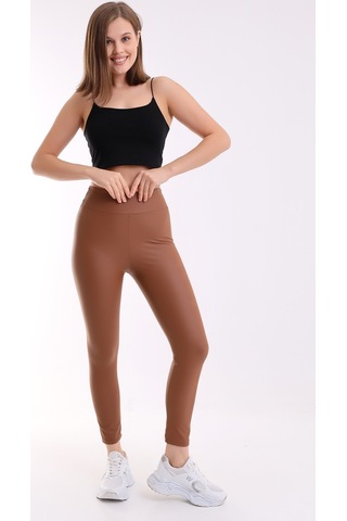 Winmoda34 Kadın Mat Yüksek Bel Içi Polarlı Deri Tayt Kahve