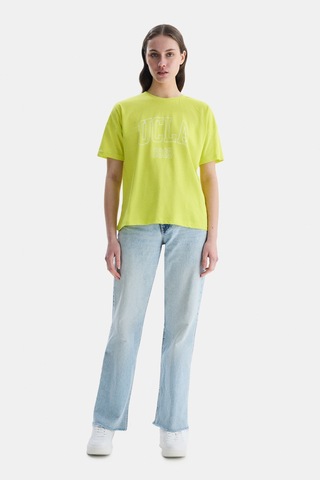 Ucla Sanchez Sarı Bisiklet Yaka Baskılı Standard Fit Kadın Tshirt Sarı