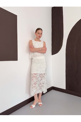 Verymoda Dantel Uzun Etek D3012 Krem
