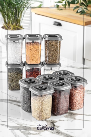Alessi 12 Adet Kendinden Kaşıklı Etiketli Baharatlık Seti 450 Ml Antrasit Siyah