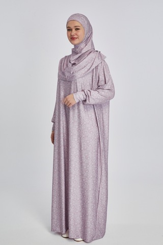 Pratik Tek Parça Çiçek Desenli Namaz Elbisesi Pembe