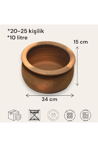 Doğal Toprak Kuzuluk Güveç Tencere 20-25 Kişilik 10 Litre 34x15 C (KAPAKSIZ) Toprak