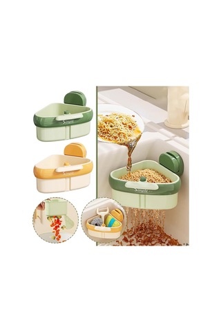 Skycity Mutfak Lavabo Köşesi Suda Filtre Sepeti - Basarak Açılabilir Kapağı, İki Katlı Ayrıştırıcı, Vakum Süngerli Montaj, Yeşil Yeşil