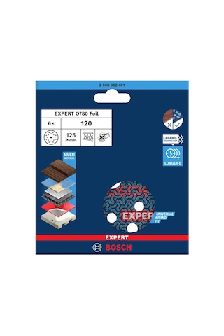 Bosch Expert O780 125 Mm 120 Kum 6'lı Cırtlı Folyo Zımpara Diski 2608902401