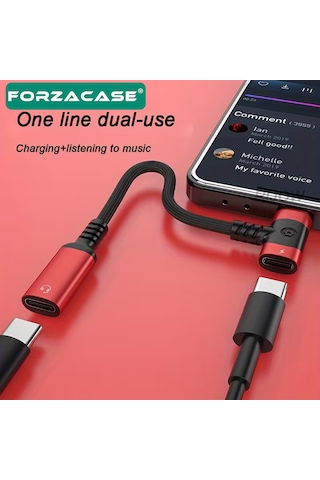 Forzacase Apple iPhone iPad MacBook Android İle Uyumlu 2in1 Type-c Şarj + Kulaklık Çevirici Adaptör 60w - Fc1182 Gri