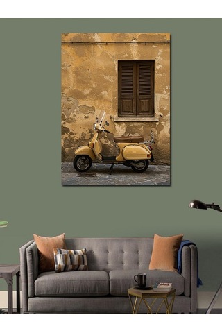 Kanvas Tablo Eski Pencere Ve Scooter 100cmx140cm