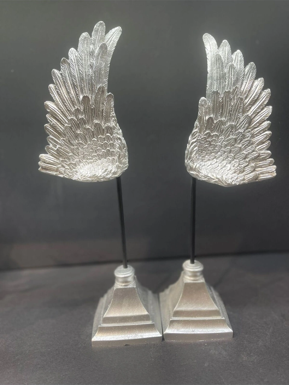 Dekoratif Polyester Ikili Melek Kanatları Biblo Gümüş