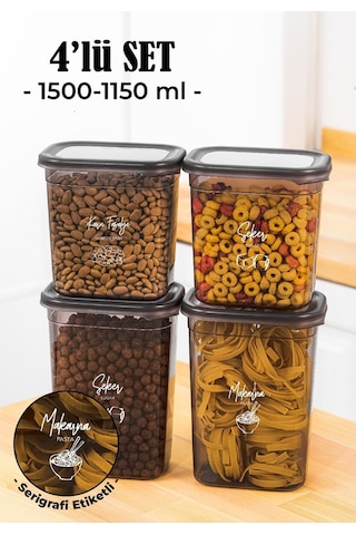 Vienev Beyaz Serigrafi Etiketli 4'lü Peggy Dikdörtgen Saklama Kabı Seti 2x1500-1150 ML Antrasit