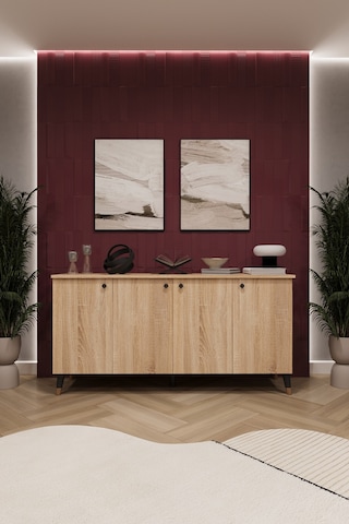 Asra Trend 4 Kapaklı Konsol KNSL01 %100 MDF Metal Ayaklı Çok Amaçlı Dolap Sonoma