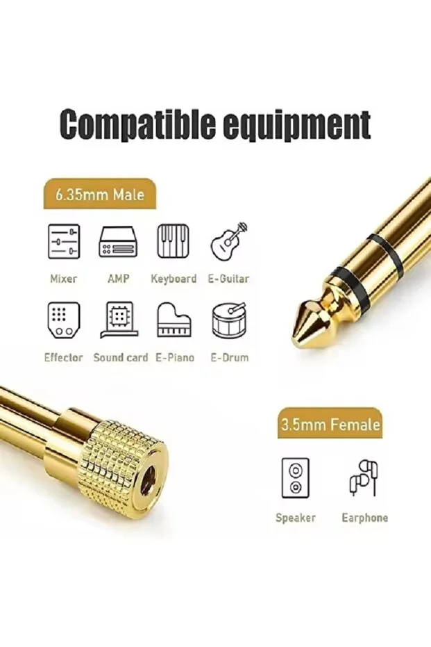 3.5mm Dişi 6.5m Erkek Jack Ses Konektörü Stereo Kulaklık Verici Mic Gitar Adaptörü Mikrofon Çevirici