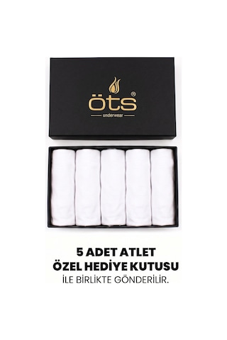 Öts Premium Erkek Çocuk 5 Li %100 Pamuk Atlet Hediye Kutulu Ve Kaliteli Çocuk İç Giyim Nefes Alan Doku 7005-k Beyaz