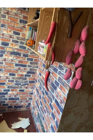 70x38cm 3d Lacivert Kiremit Tuğla Desen Kendinden Yapışkanlı Sünger Duvar Paneli Kağıdı