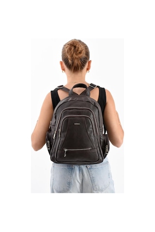 Baginn Suni Deri Kadın Sırt Çantası 35 25 Cm Mega Bag Günlük Kullanıma Uygun Çok Cepli İçi Astarlı Kahverengi