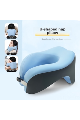 Mufunye Ofis Okul Yorgunluk Allevi Memory Foam Boyun Desteği U-kalıp Mavi 28x24x17cm Uyku Yastığı Açık Gri