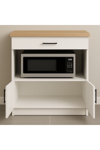 Nexa Çok Amaçlı Dolap - Mikrodalga - Erzak - Mutfak - Kiler Dolabı - 80 Cm Beyaz - Atlantik Çam