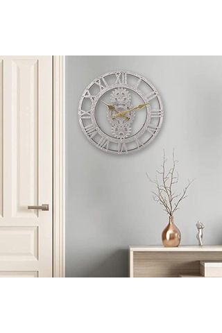 Homyl 12 Inç Dekoratif Kuvars Yuvarlak Saatler Dış Duvar Saati Gümüş