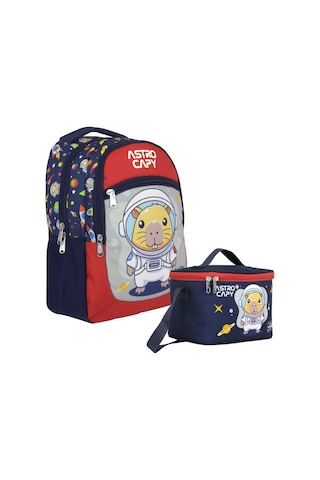 Capybara Erkek Çocuk Okul Sırt Çantası Ve Beslenme Çantası Seti - Lacivert - Kırmızı - Setcpb5227b Çok Renkli