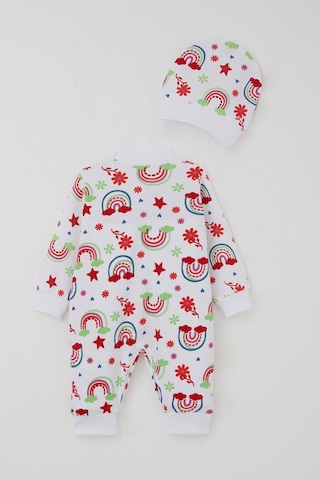 Breeze Kız Bebek Tulum Gökkuşağı Masalı Çiçek Desenli 0-6 Ay, Beyaz Beyaz