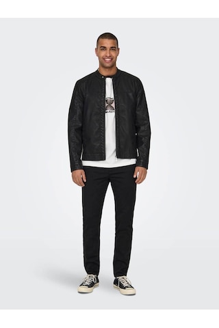 Only & Sons Onsmıke Pu Racer Jacket Otw Vd Noos Siyah Erkek Deri Ceket 22012339 Siyah