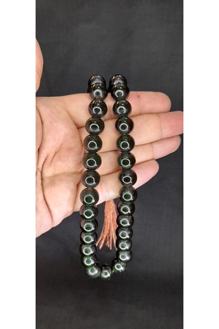 Anemore Collection Çubuk Kehribar Tesbih Koyu Yeşil Küre Kesim T-419 Hediyelik