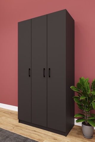 Asra Trend 3 Kapaklı Gardırop G-07 %100 MDF Kompakt Kıyafet Dolabı Koyu Gri