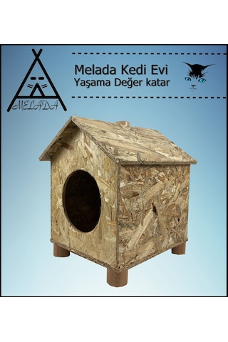 Melada Kedi Evi Dış Ortam Uygun Ahşap Kedi Evi Osb 43x40x37 Cm