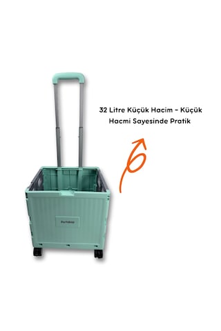 4 Tekerlekli, Yeşil, 32l Standart Boy, Sabit Tutacaklı Alışveriş Arabası