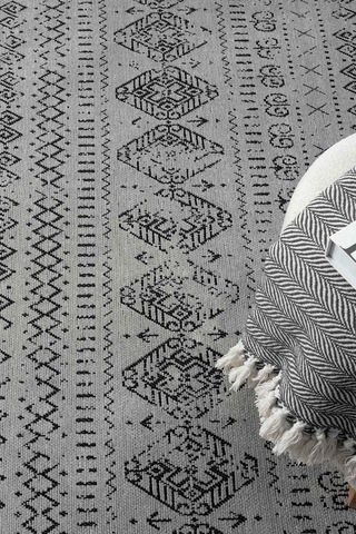Gaia Gri Halı Yıkanabilir Kaymaz Taban Şönil Kilim Dokuma Pamuk Taban Kilim 10338 Gri